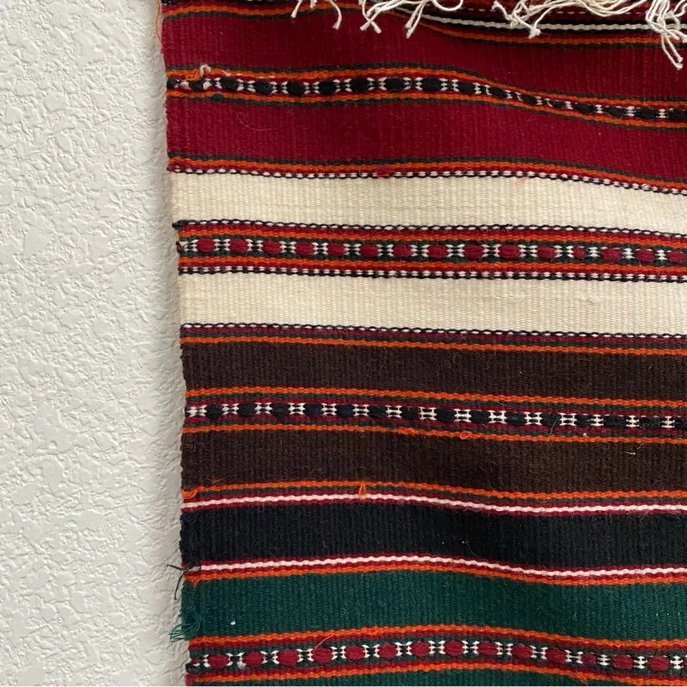 Vintage Boho Bohemian Mexican Wall Tapestry Wool Stripes 39” X 28”